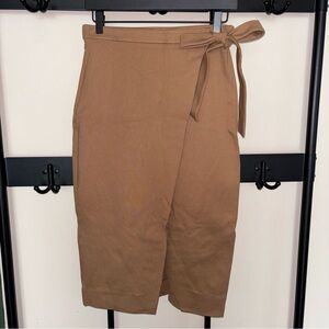 Aritzia Babaton | Midi Faux Wrap Skirt in Tan